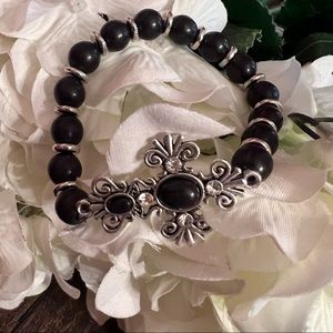 Sideway Cross Silver and Black Stretch Bracelet. Free shipping on 2+ jewelry.